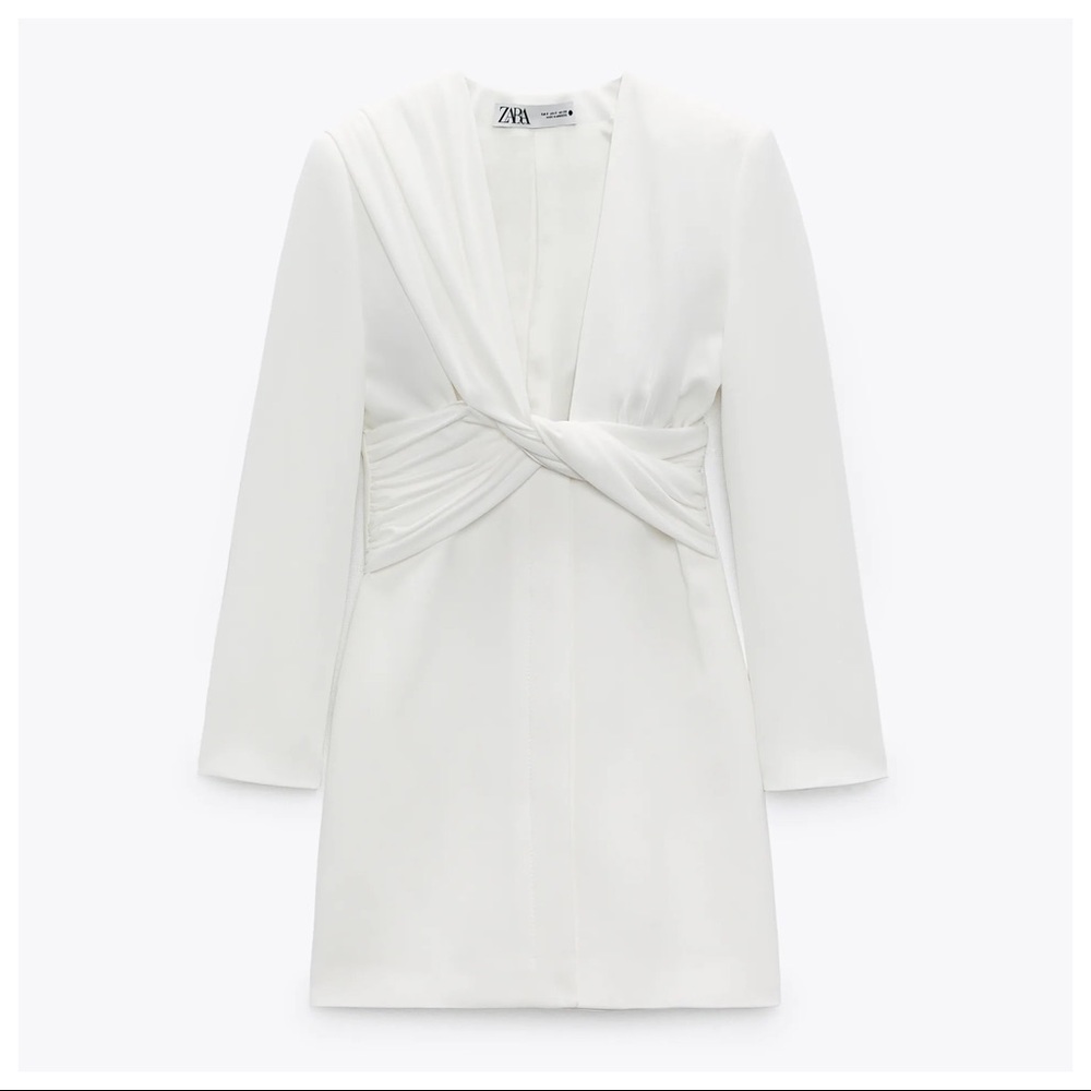 Zara White Draped Blazer Mini Dress with V-neckline. Size XS. Worn once